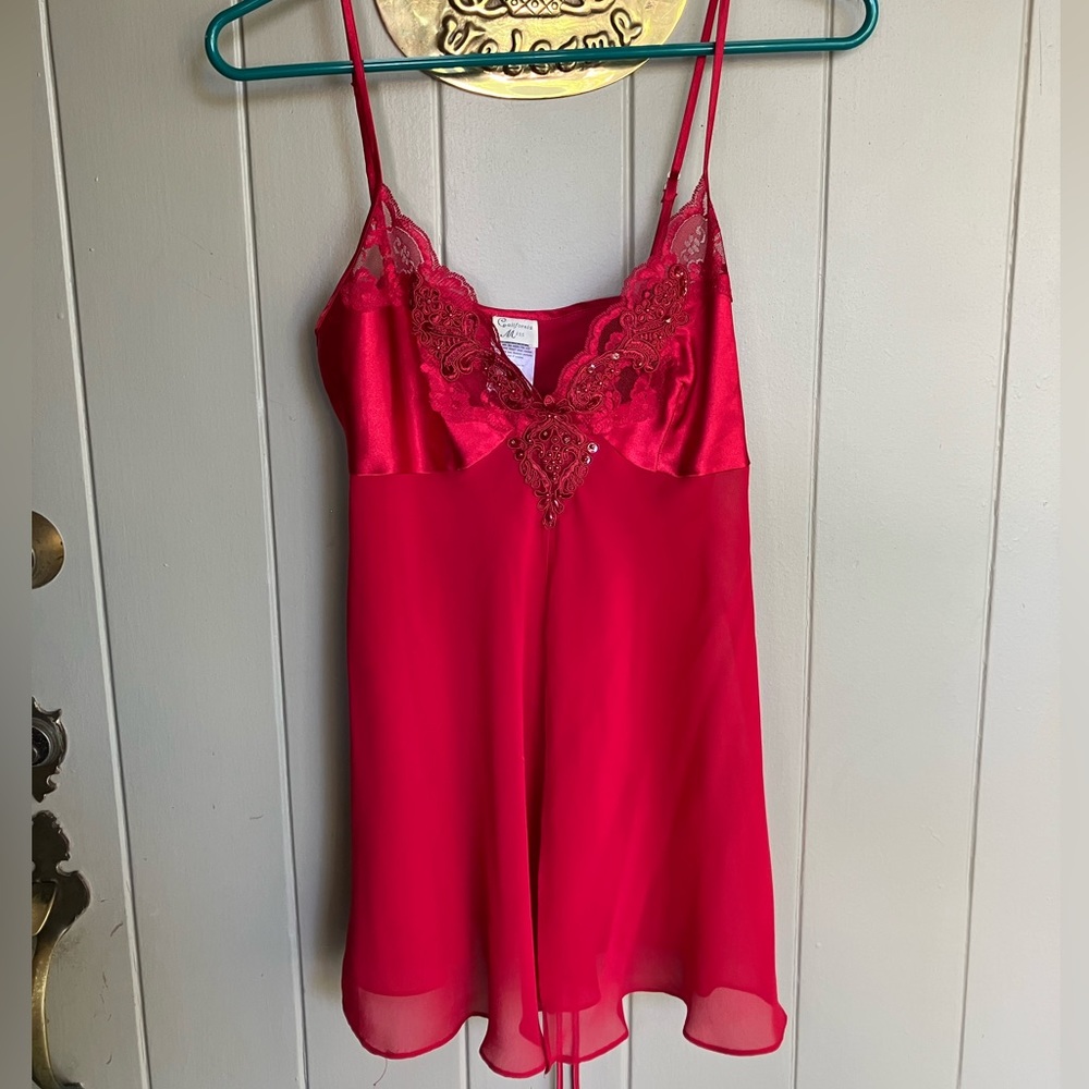 Red beaded sheer silky lingerie